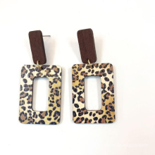 Square Geometric wood earring jewelry  fashion custom animal print leopard printed earring